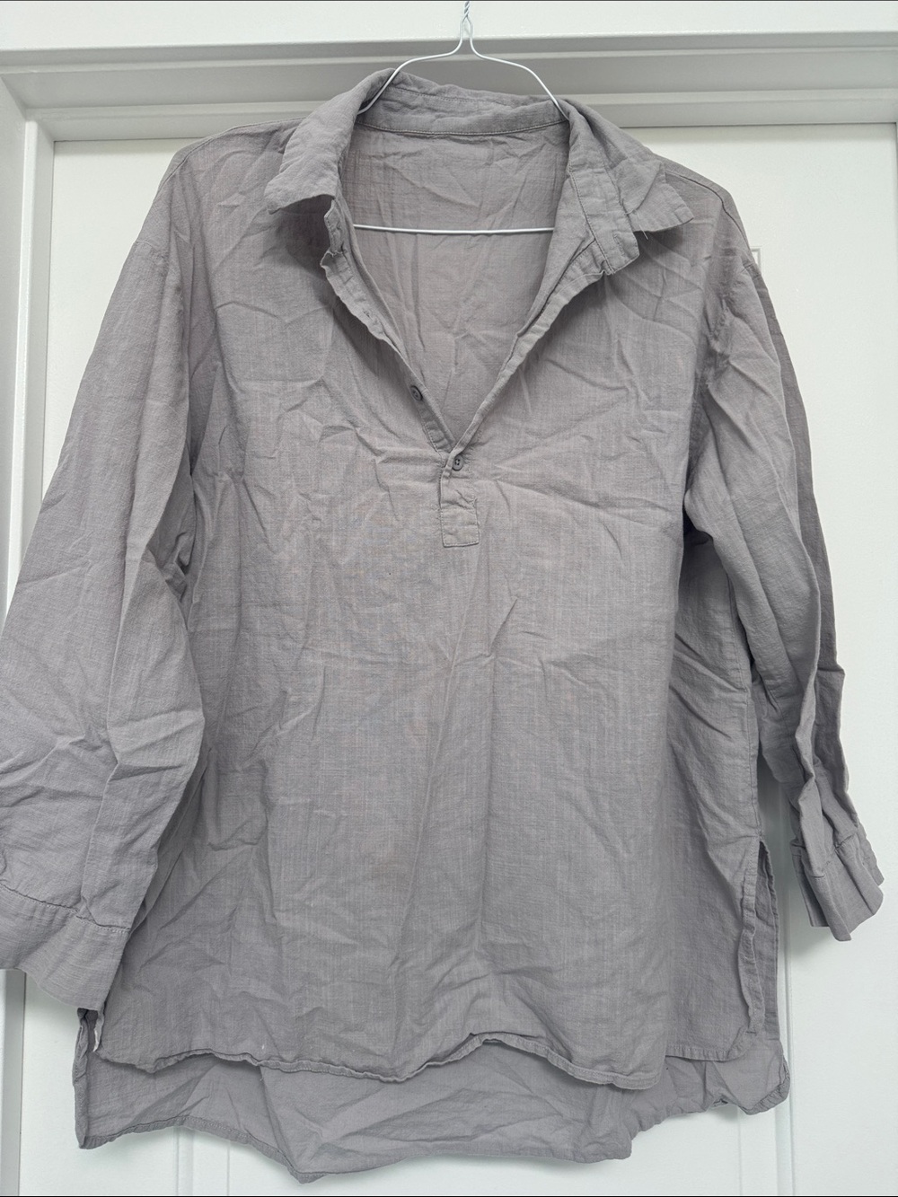 Light Gray Relaxed Button-Front Collared Shirt
